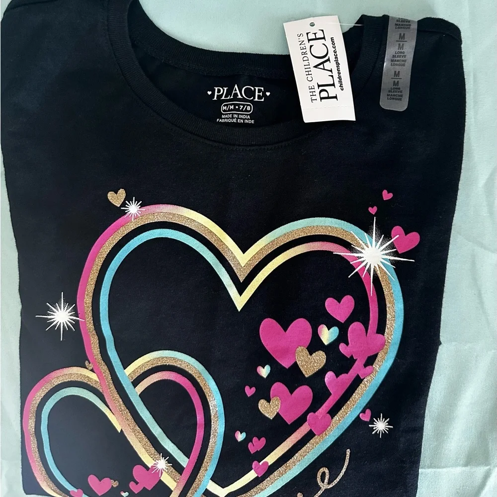 The Children’s Place Black Long-Sleeve Heart Graphic Tee